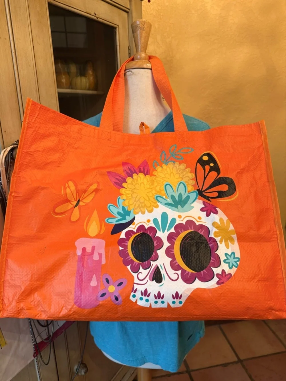 Bright Floral Sugar Skull reuseable Tote